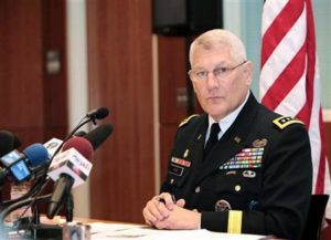 General Carter F. Ham, commander of the U.S. military's Africa Command, attends a news conference at the U.S. Embassy in Algiers