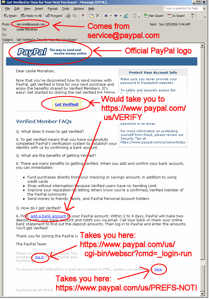 Original PayPal Email.
