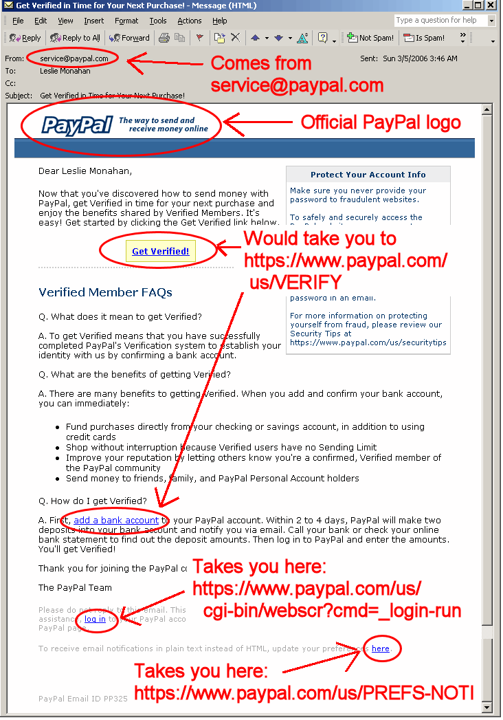 Report spam emails to paypal