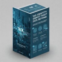 Illustrated cover of a guidebook on tax identity theft prevention and recovery in 2025 and beyond, focusing on AI scams.