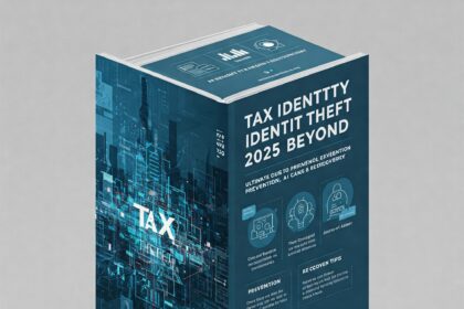 Illustrated cover of a guidebook on tax identity theft prevention and recovery in 2025 and beyond, focusing on AI scams.