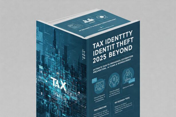 Illustrated cover of a guidebook on tax identity theft prevention and recovery in 2025 and beyond, focusing on AI scams.