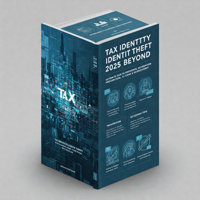 Illustrated cover of a guidebook on tax identity theft prevention and recovery in 2025 and beyond, focusing on AI scams.
