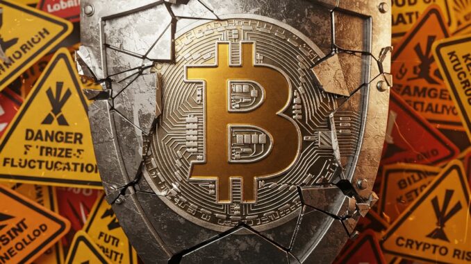 cryptocurrency-scam-protection-guide-2025 Illustration showing a shield protecting against cryptocurrency scams, including phishing and rug pulls.