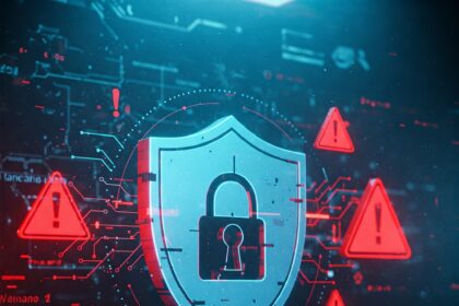 Depicts online scam protection and awareness