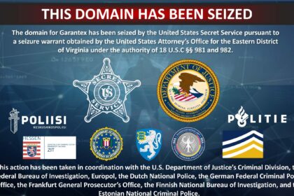 Garantex crypto exchange seized domain notice displayed by law enforcement.