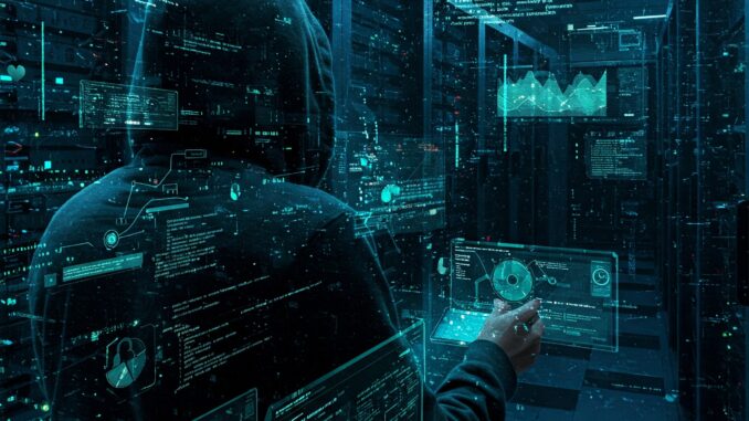 hackers-playbook-cybersecurity-threats-defenses A visual representation of the hacker's playbook, showing various cyber threats like phishing, malware, and network vulnerabilities, along with cybersecurity defenses
