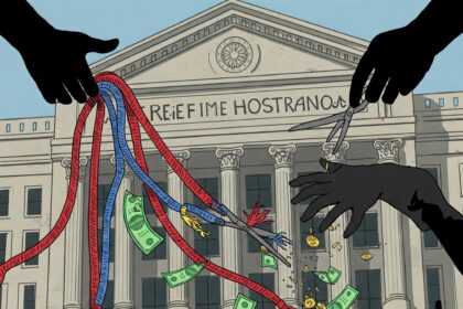 Illustration depicting shadowy hands cutting lifeline ropes representing COVID relief programs like EIDL and MSLP, symbolizing pandemic fraud.