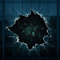Cracking modern building facade reveals chaotic financial data and falling dollar signs within, symbolizing the Mara Investment Group hedge fund fraud and collapse.
