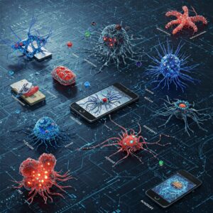 Illustration of a blue digital shield deflecting various malware icons (ransomware padlock, spyware eye, virus bug) targeting a computer, symbolizing cybersecurity and malware prevention strategies discussed by Fraudswatch