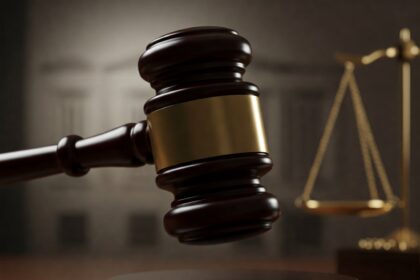 Gavel hitting a block labeled 'PPP Fraud Settlement,' illustrating the False Claims Act resolution involving Slifco Electric and COVID-19 relief funds.
