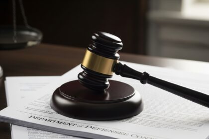 Gavel on financial documents with foreign currency, symbolizing former defense contractor Douglas Edelman's guilty plea to multi-million dollar tax evasion scheme involving $7B DoD contracts.