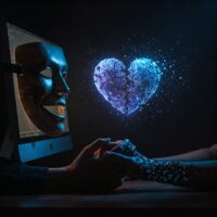 Shattered digital heart symbolizing emotional and financial devastation from online romance scam.